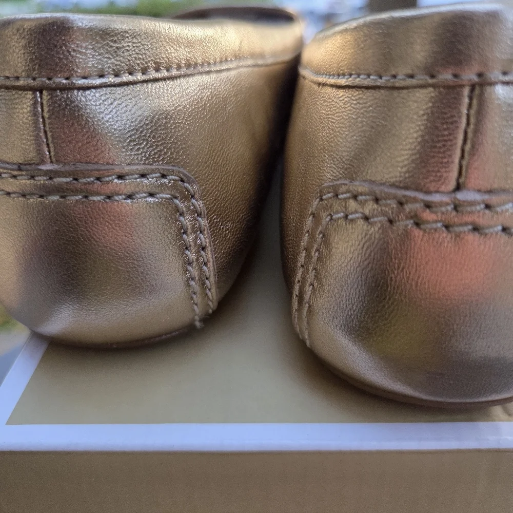 Michael Kors Eve Mocassin Driver Shoe Gold Metallic Flats Sz 11 New In Box - Picture 7 of 11